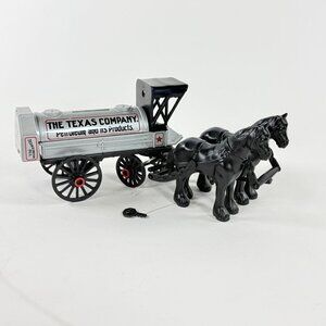 Ertl 1991 Texaco Diecast Horse Drawn Tanker Wagon 1:24 Black Coin Bank Vintage